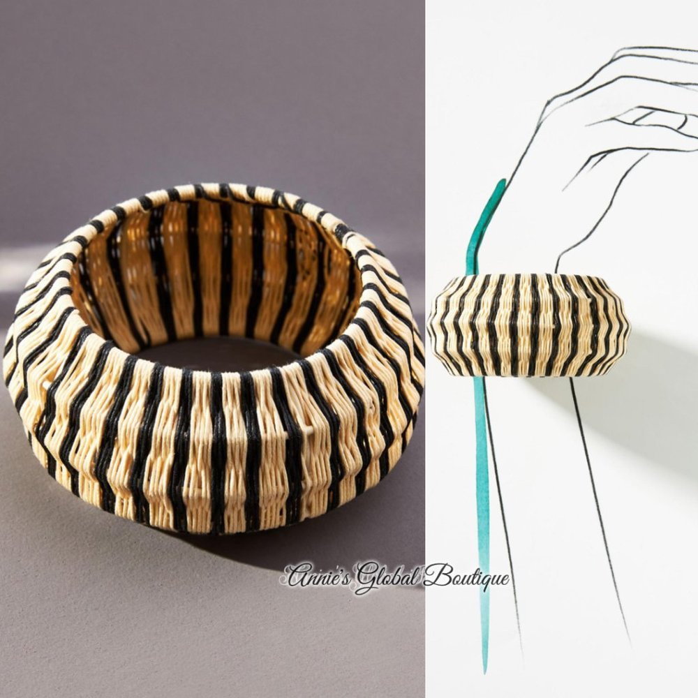 NWT ANTHROPOLOGIE Rosamund Woven Rattan Bangle Bracelet - Picture 8 of 16